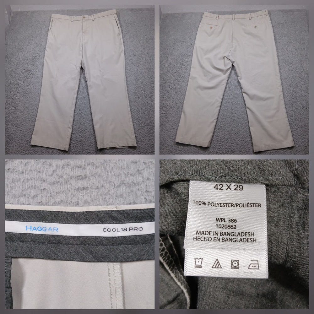 Haggar Cool 18 Pro Dress Pants Men 42x29 Light Gray Polyester Slacks‎